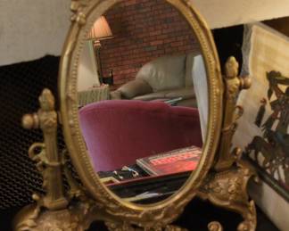 Ornate Gilt Metal Vanity Mirror with Cherubs