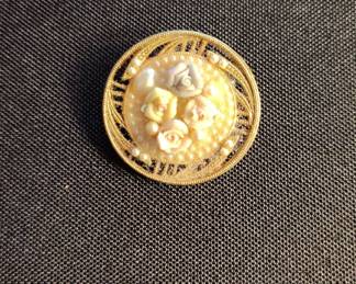 Vintage Porcelain Rose Brooch with Faux Pearls