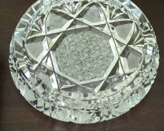 Cut Crystal Ashtray with Starburst and Fan Motifs
