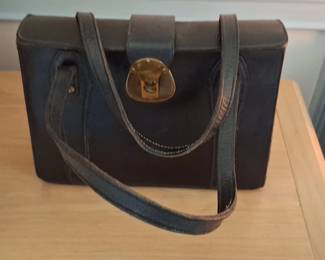 Vintage Leather TopHandle Handbag with Turnlock Clasp