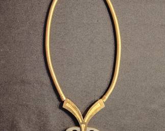 Monet Gold Tone and Silver Tone Necklace with Faux Stone Pendant