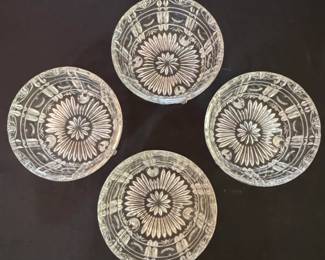 Set of Pressed Glass Footed Dessert Bowls  Federal Glass Wheat  Star Pattern