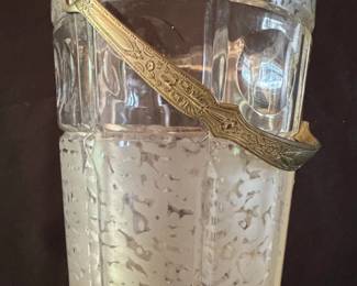 Frosted Glass Ice Bucket with Silver Plate Handle third image