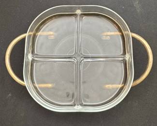 Fidenza Vetraria Italian Divided Glass Serving Tray with Metal Handles