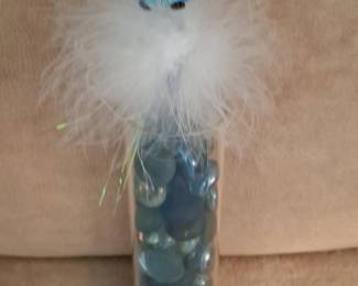 Blue Bird Figurine with Glass Gems and Feathers