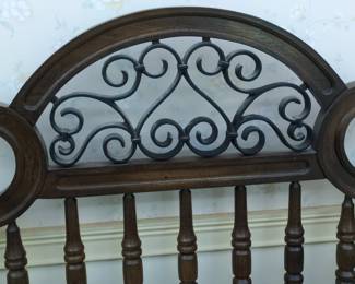 Vintage Wooden Headboard with Wrought Iron Insert second image