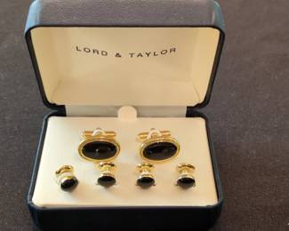 Lord  Taylor Onyx and Gold Tone Cufflink and Stud Set