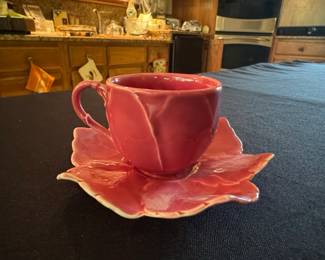 Senegal Fine China Rose Leaf Demitasse Teacup and Saucer Set