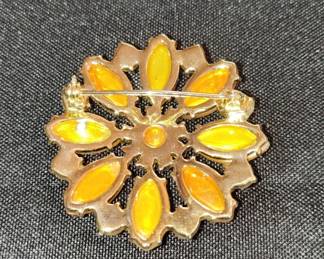 Floral Brooch with Amber and Pink Rhinestones second image