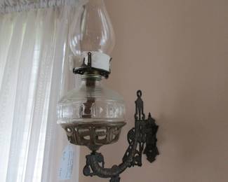 Circa Late 1800's/Early 1900's Cast Iron Wall Mount Oil Lamp