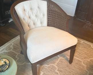 Cane side chair with fabric tufted back