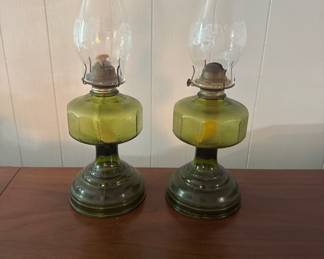 Vintage Green Glass Oil Lamps