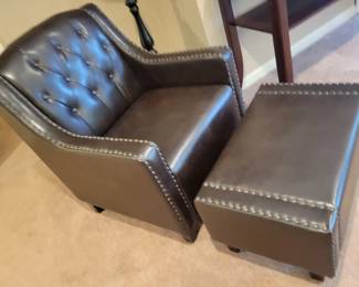 PRESALE - $125 FAUX LEATHER NAIL HEAD TRIM CHAIR AND OTTOMAN