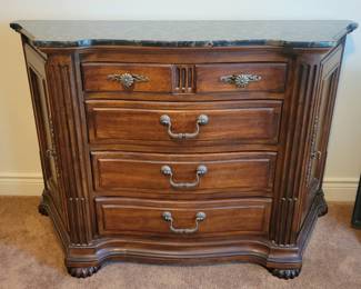 PRESALE - GREAT SPACE SAVING BUFFET MARBLE TOP WITH TWO SIDE DOORS. LIKE NEW EXCELLENT CONDITION. MEASUREMENTS 53"W BACKSIDE X 18" D, 35"H