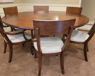 PRESALE - $1,000 for Table & Chairs - STUNNING Universal Furniture Inc.-Transitional Round Extendable Dining Table, Exquisite Pedestal Table  74"D With Perimeter Leaves 54" D Without Leaves & Table Top Protectors @$500 and 6 Chairs(4 side chairs @$75 each-2 are Captain Chairs $100 each)