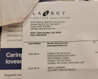 LA-Z-BOY PIPER QUEEN SLEEP SOFA WITH OTTOMAN/CHAISE