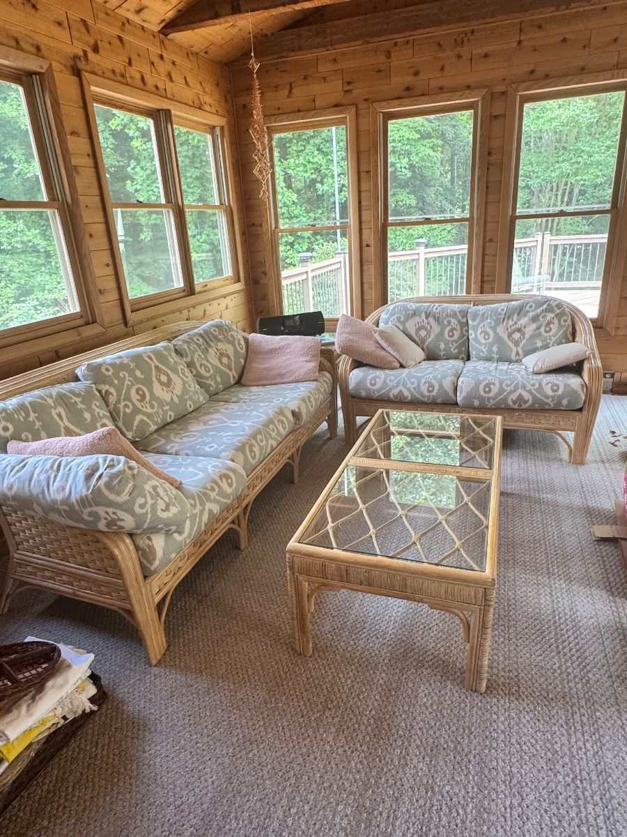 Very mice bamboo sofa and love  seat with matching coffee table