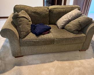 Green slub velvet loveseat with matching sofa