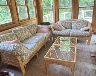 Very mice bamboo sofa and love seat with matching coffee table