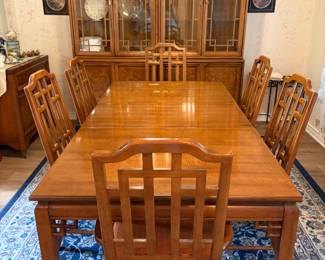 Chinese Rosewood Dining Table, Chairs, Buffet  and China Hutch. 