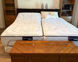 Two twin or a King Serta Comfort Adjustable Beds with Stanley MCM Headboard 