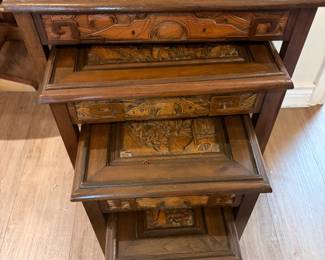 Asian  Carved Wood Nesting Tables