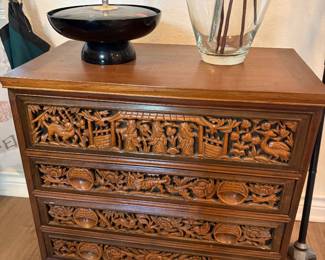 Antique Asian  Carved Wood Cabinet 