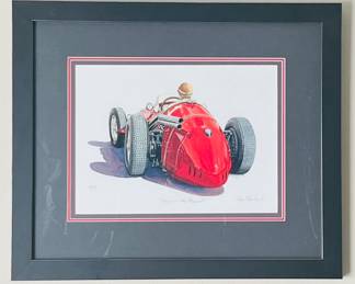 FANGIO IN THE MASERATI LIMITED EDITION 13/250 FRAMED PRINT 2006 ARTIST ROGER BLANCHARD SIGNED BY ARTIST 20.5"X24.5"