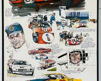 AUTOMOTIVE SERVICE TOOLS BY CHICAGO PNEUMATIC A.J. FOYT # 1 FRAMED CAR POSTER ARTIST KEN DALLISON 27"X21"