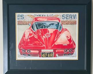 CORVETTE STRINGRAY WATERCOLOR PRINT LIMITED EDITION 205/700 ARTIST FORRESTER AWS 20.5"X23.5"