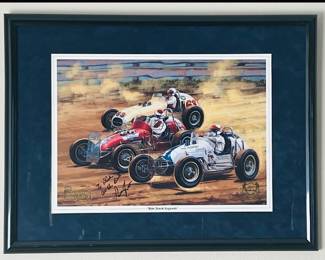 "DIRT TRACK LEGENDS" A SALUTE TO PARNELLI JONES, WALLY PARKS NHRA MOTORSPORTS MUSEUM APRIL 26- AUGUST 31, 2003 FRAMED PRINT SIGNED BY PARNELLI JONES 19.25" X 25.25"