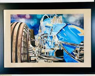 OPEN WHEEL RACE CAR FRAMED WATERCOLOR PRINT LIMITED EDITION 01/50 ARTIST STEPHANIE AZIERE SATTLER 29"X41"