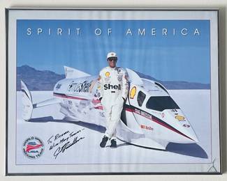 SPIRIT OF AMERICA WORLD SPEED RECORD TEAM PHOTO POSTER SIGNED BY CRAIG BREEDLOVE 17.25X 22.25"