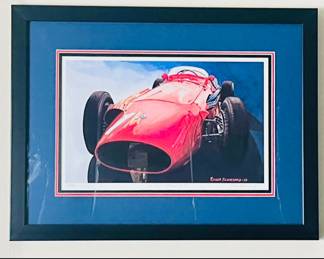 FANGIO'S MASERATI II LIMITED EDITION 2/100 FRAMED PRINT 2009 ARTIST ROGER BLANCHARD 20.5"X24.5"