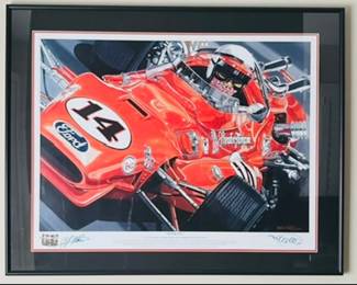 SUPER TEX A.J. FOYT, SHERATON -THOMPSON SPECIAL, 1967 INDIANAPOLIS 500 2007 FRAMED LIMITED EDITION PRINT 002/850 ARTIST COLIN CARTER SIGNED BY PARNELLI JONES, COLIN CARTER 32.5"X40.25"