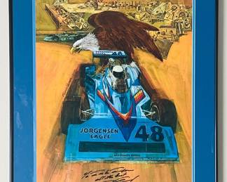 DAN GURNEY RACING # 48 JORGENSEN EAGLE 1977 FRAMED PRINT BY ARTIST EDWIN INGALLS SIGNED BY DAN GURNEY 26.5" X 22.5"