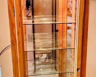 ROAR WITH GILMORE HAND CRAFTED OAK, FULL GLASSLOCKING CABINET LIGHTED INSIDE AND TOP LIGHTED GLOBE 25" W X 15 D " 78"H