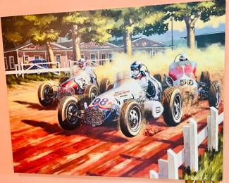 ROAR FROM THE SIXTIES PARNELLI JONES A.J. FOYT, JIM HURTUBISE STETCHED CANVAS PRINT 1994 R. STEELE 36" X 46.5"
