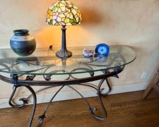 Iron and Glass Demi-lune Table
