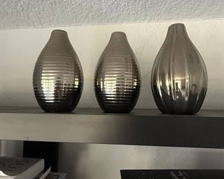 Set of Three Metallic Striped Vases
