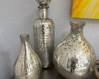 Mercury Glass Decanter and Bud Vases Set