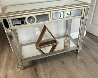 Mirrored Console Table with Two Drawers and Carved Legs