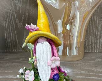 Handmade Spring Gnome Figurine with Floral Base