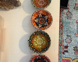 Set of Four Hand-Painted Turkish Ceramic Bowls
