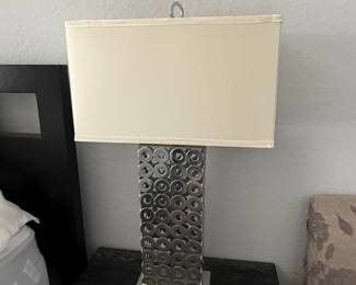 Industrial Metal Washer Table Lamp with Cream Shade