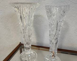 Set of Two Cut Crystal Bud Vases