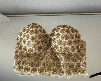 Hand-beaded Corset Top - White Floral Gold Beading and Sequins