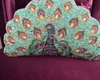 Beaded Peacock Clutch Purse