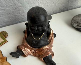 Black and Gold Laughing Buddha Figurine