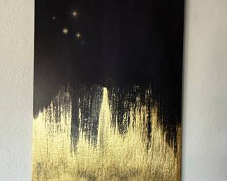 Textured Abstract Gold and Black Painting with Stars